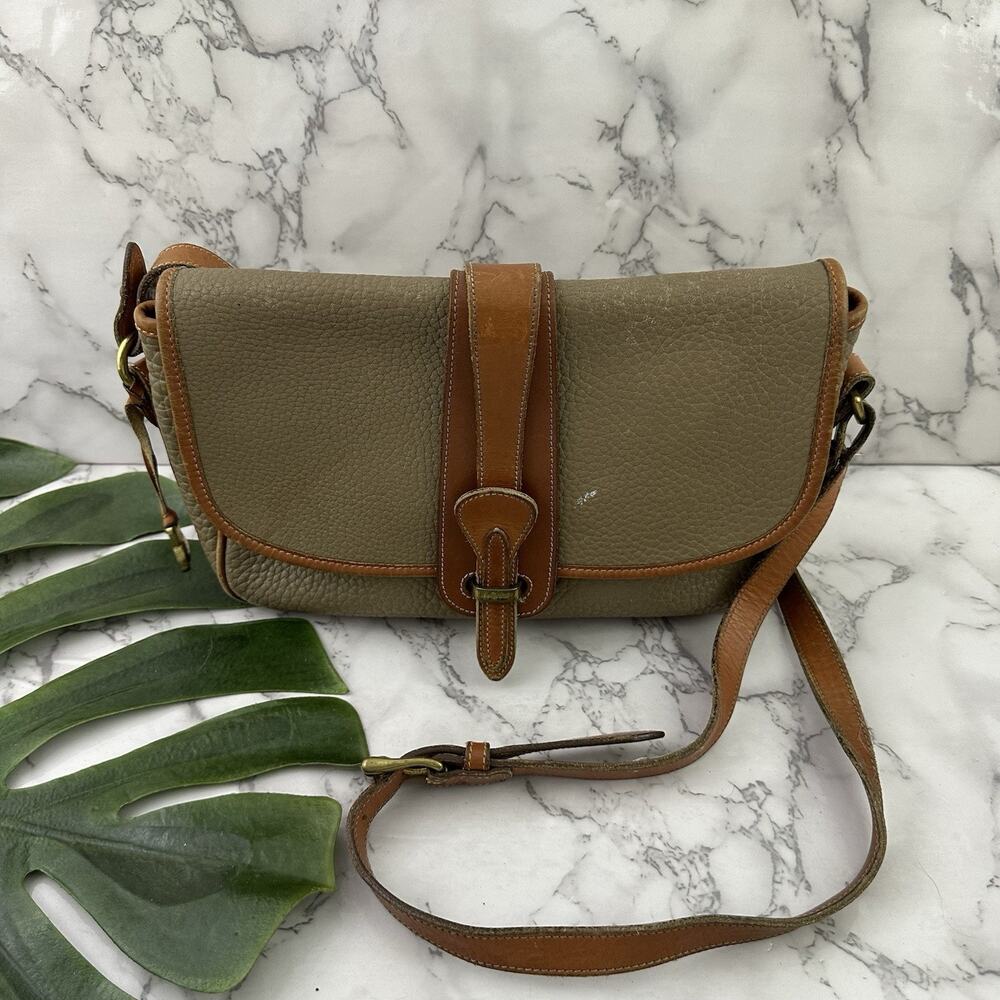 Dooney & Bourke Vintage 80s All Weather Leather Cross Body Purse Bag Taupe Brown